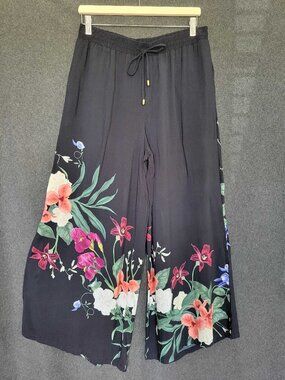 Jantzen Fantasy Josephine Wide Leg Black Floral Cover-Up Pants M Resortwear